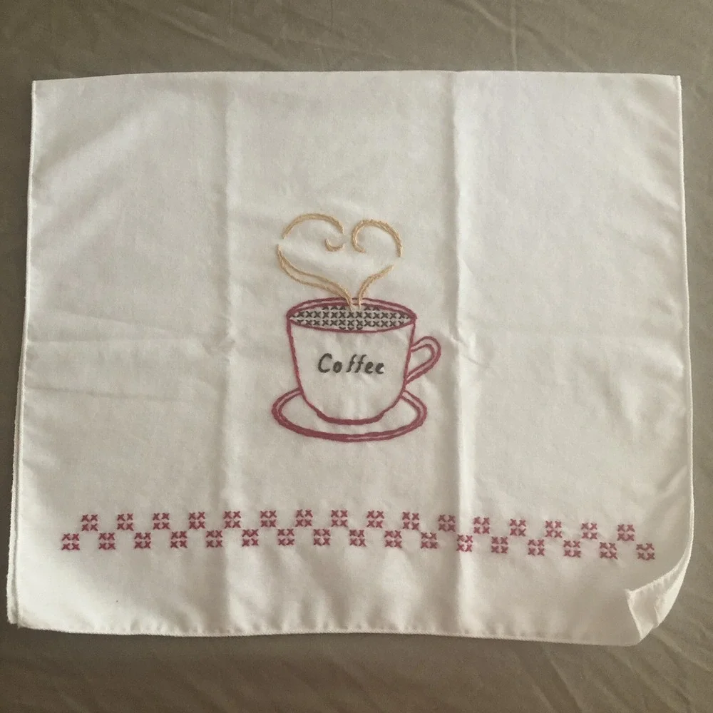 Tea Towels, Embroidered Coffee Theme Handmade Kitchen Decor Jack Dempsey Pattern